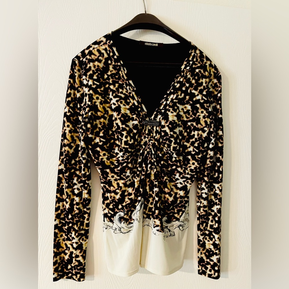 Roberto Cavalli Leopard Print Long Sleeve Top